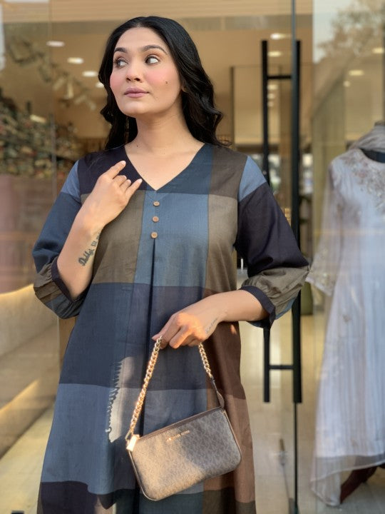 Cotton Blend Abstract Kurta Set