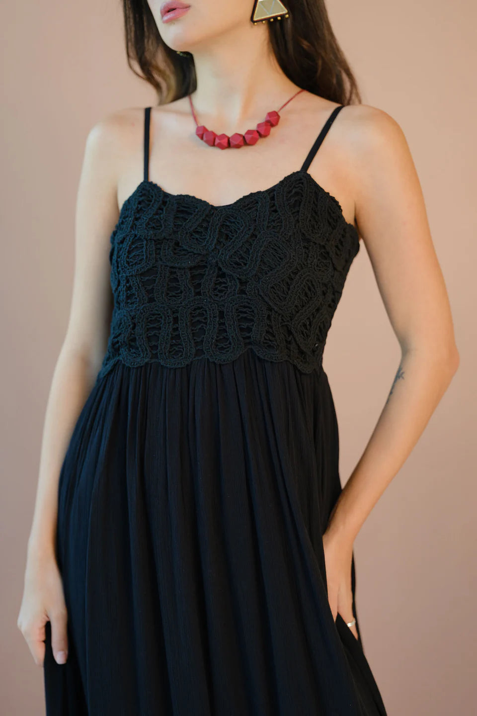 Nira Cotton Maxi Dress Strappy Lace Style