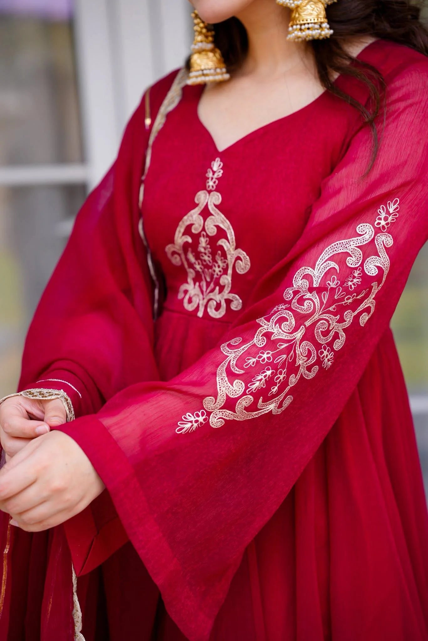 Rouge Hand Work Anarkali Suit Set