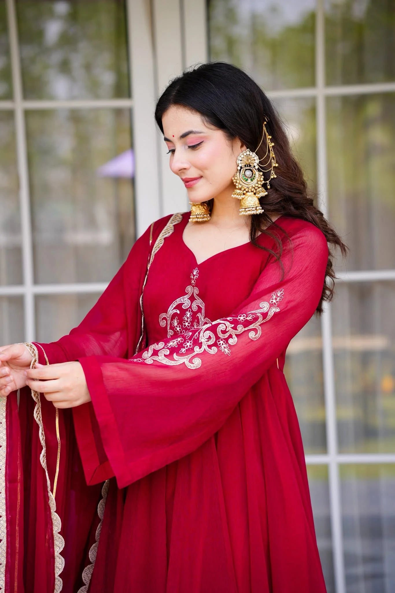 Rouge Hand Work Anarkali Suit Set
