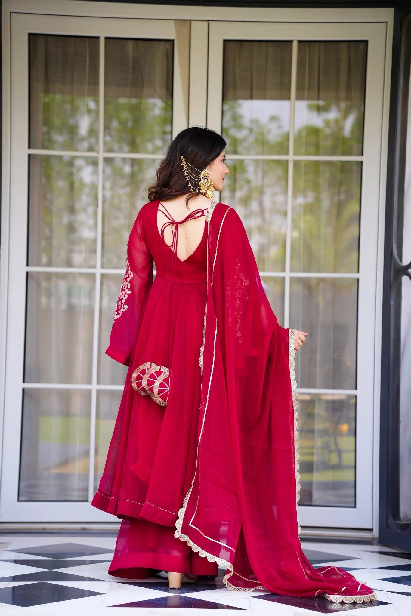 Rouge Hand Work Anarkali Suit Set