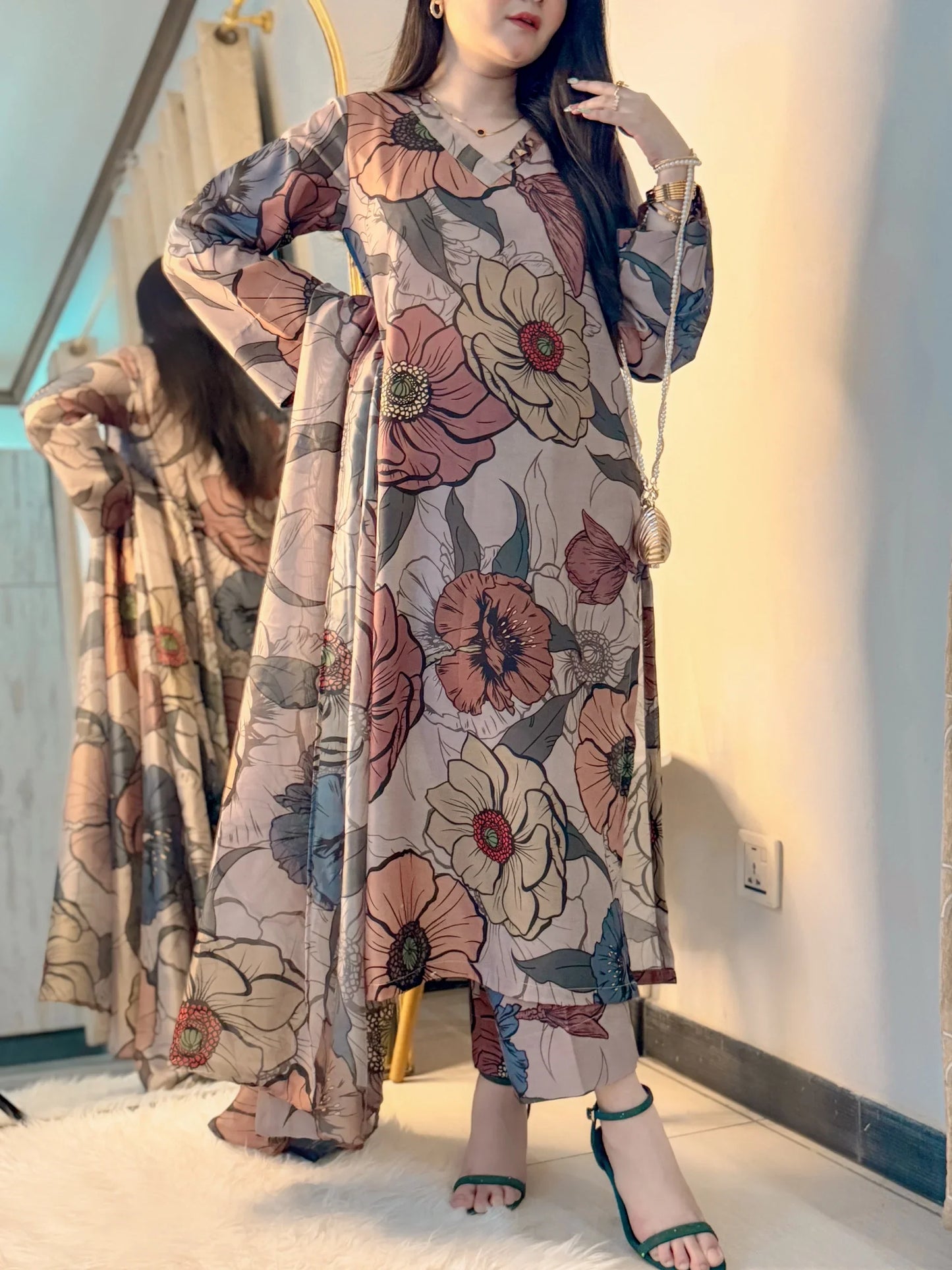 Muslin Mocha Mousse Kurta Set