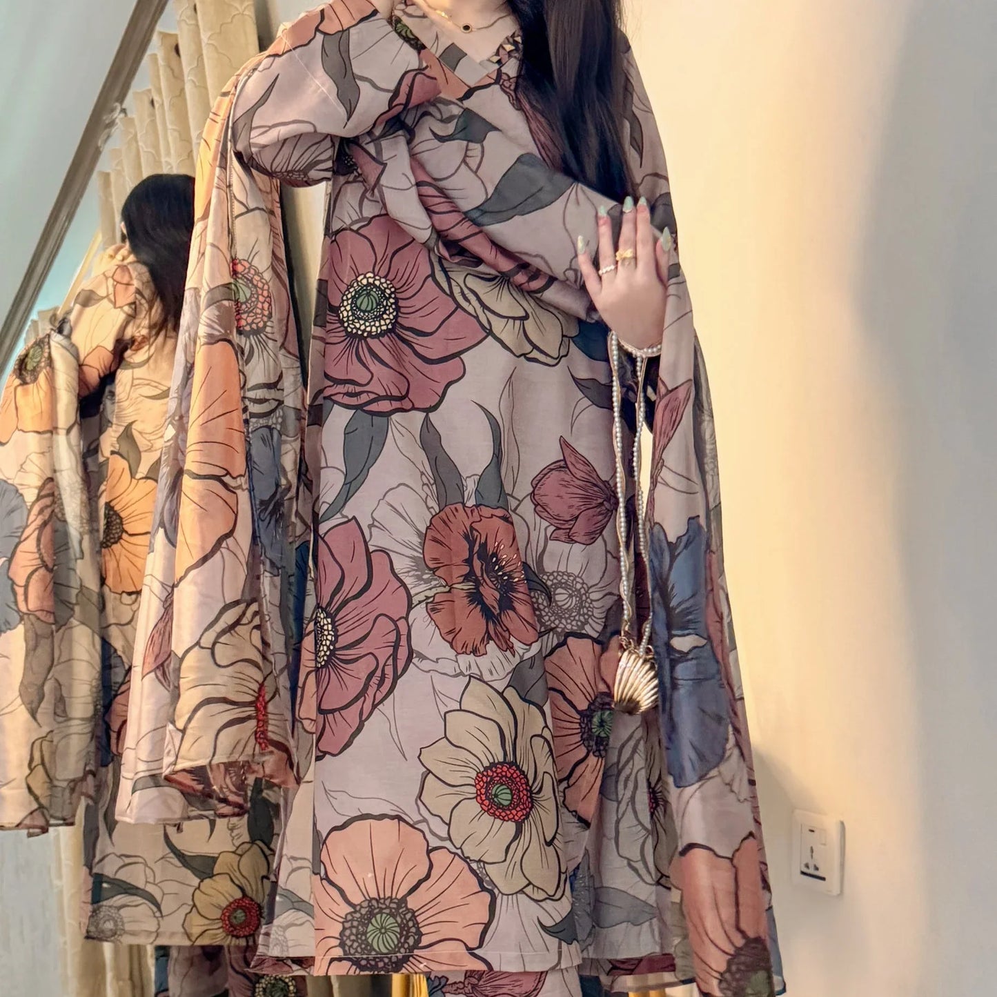 Muslin Mocha Mousse Kurta Set