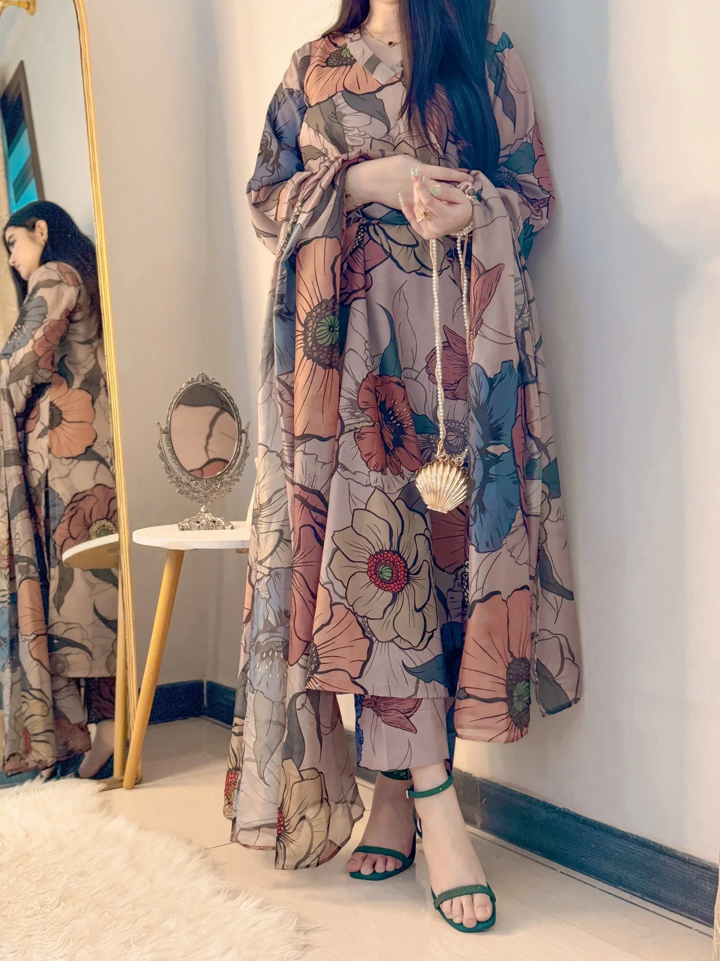 Muslin Mocha Mousse Kurta Set