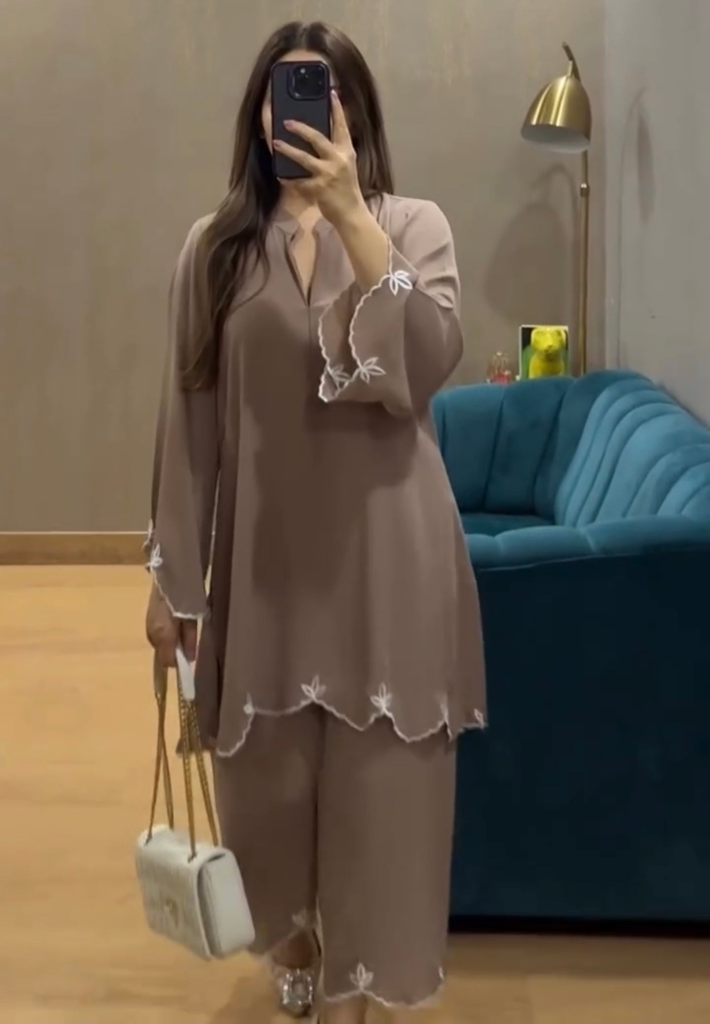 Aisha Mocha Embroidered Co-ord Set