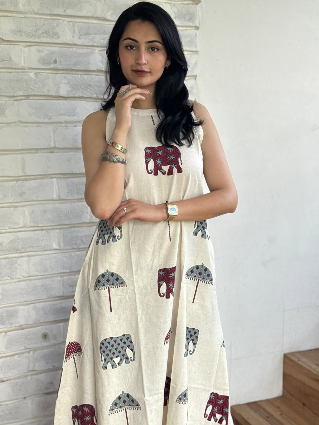 Elephant Hand Block Print A-line Cotton kurta Set