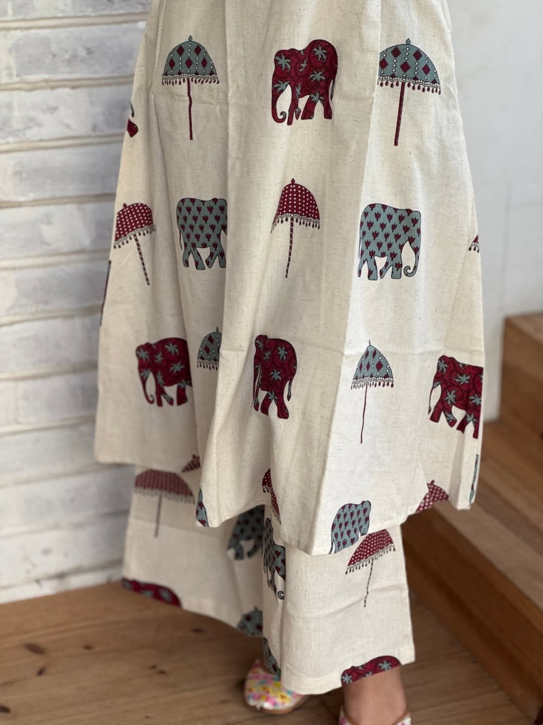 Elephant Hand Block Print A-line Cotton kurta Set