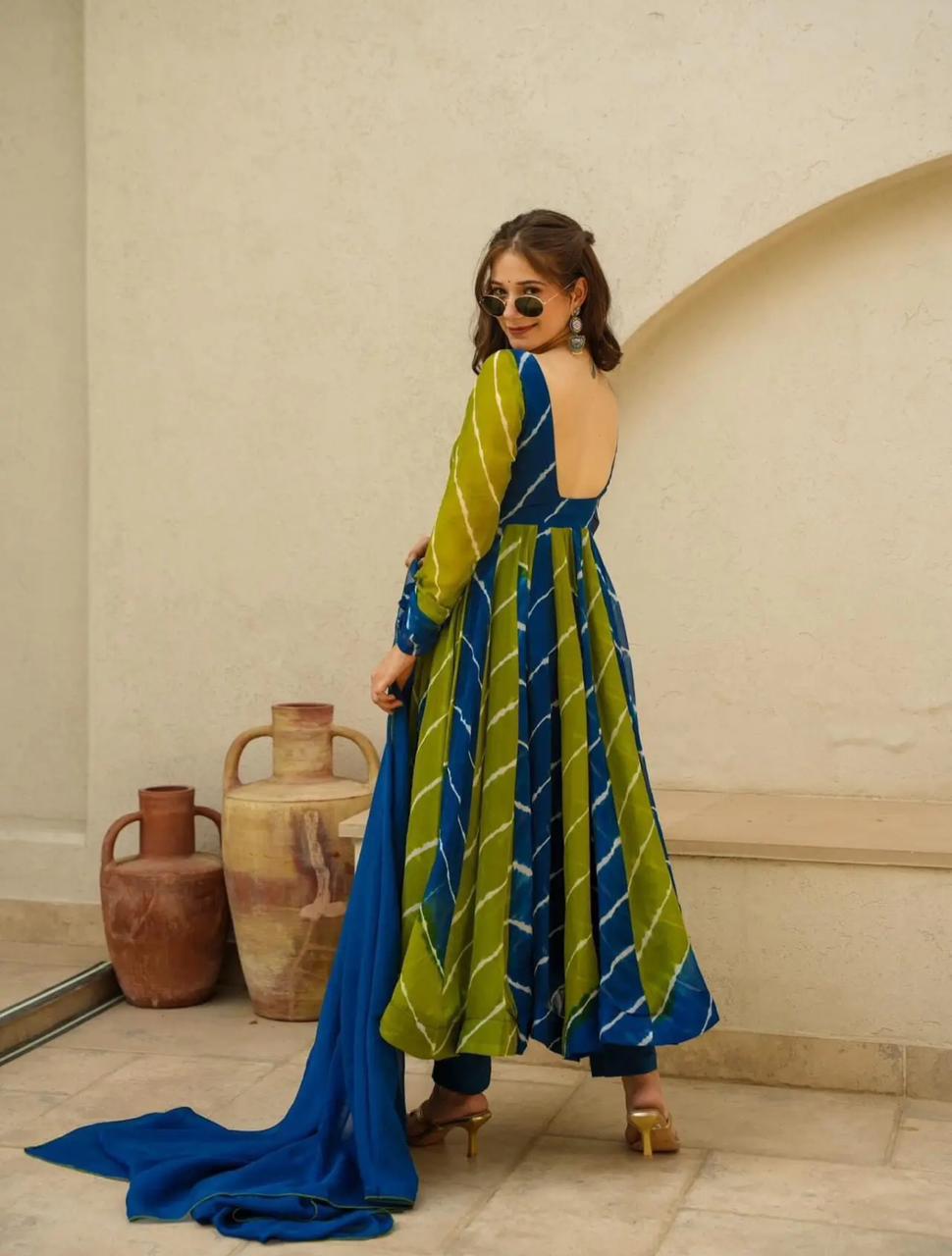 Leheriya Anarkali Suit Set with Dupatta