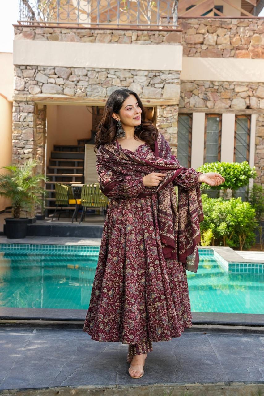 Dark Haven Cotton Anarkali Suit Set