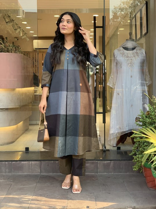 Cotton Blend Abstract Kurta Set
