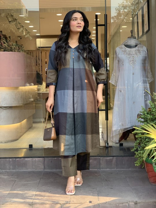 Cotton Blend Abstract Kurta Set