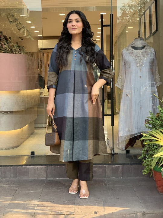 Cotton Blend Abstract Kurta Set