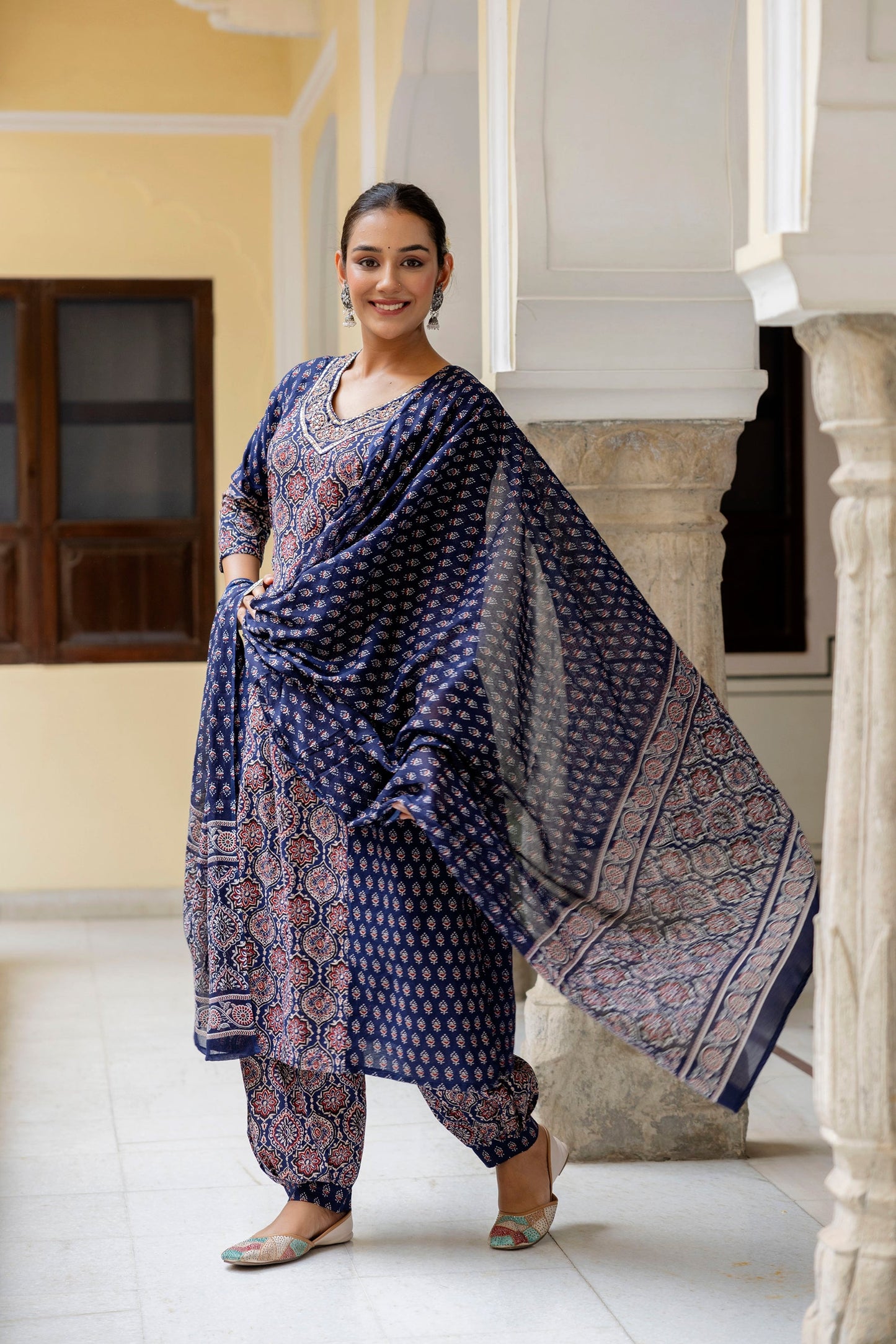 Blue Hand Block Print Afghani Cotton Suit