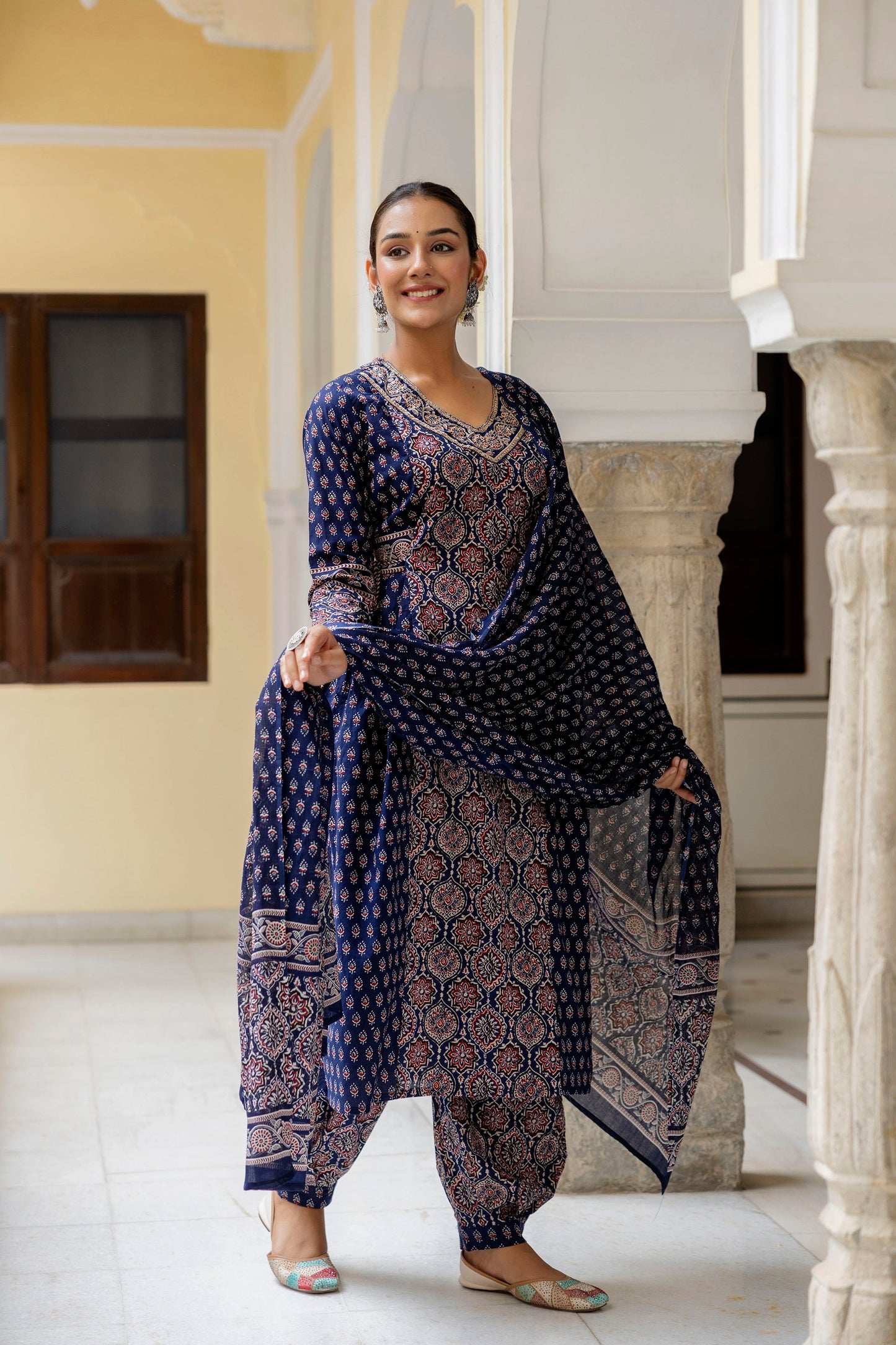 Blue Hand Block Print Afghani Cotton Suit