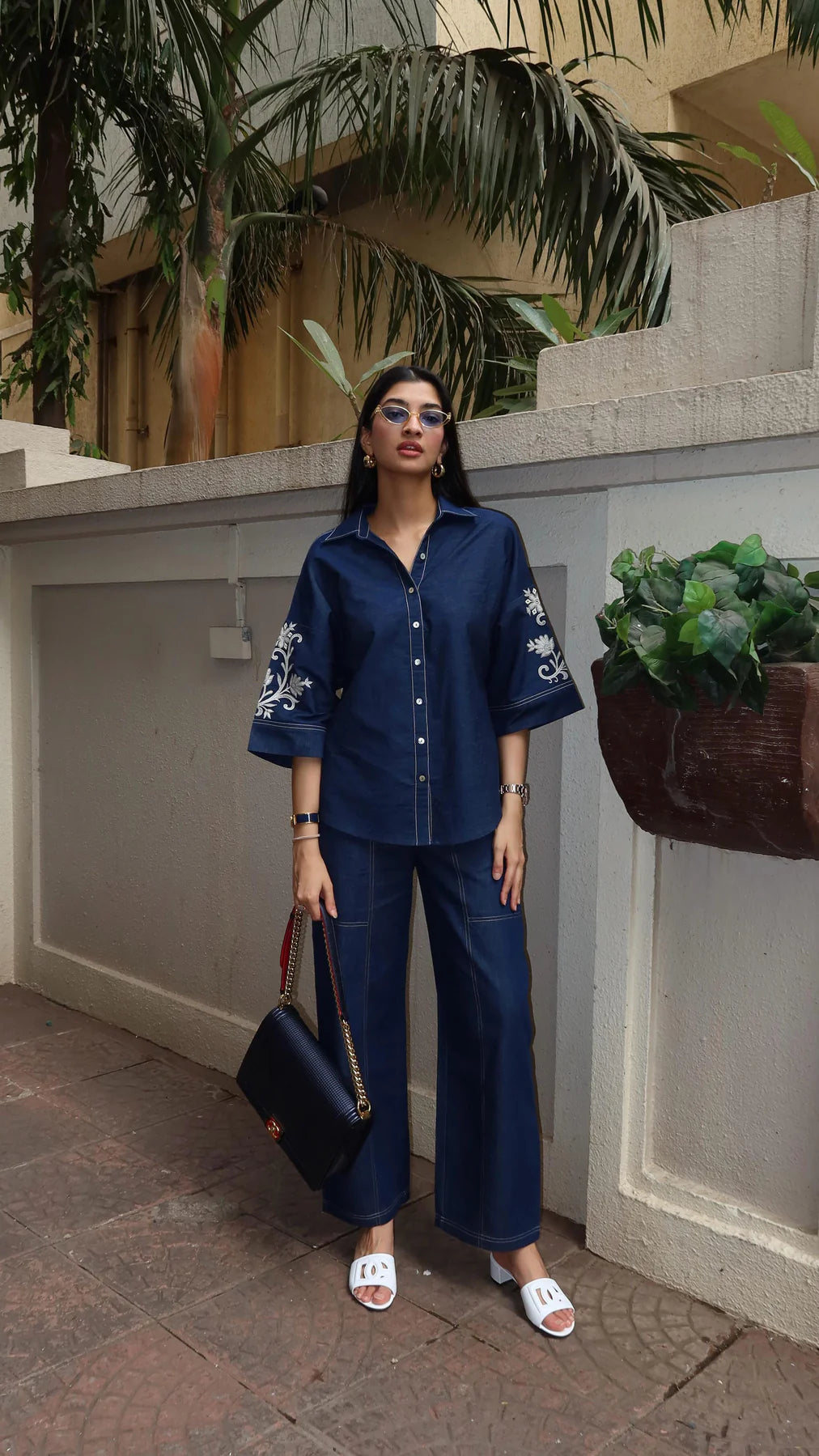 Noor Denim Embroidered Coord Set – Jaipuri Cotton