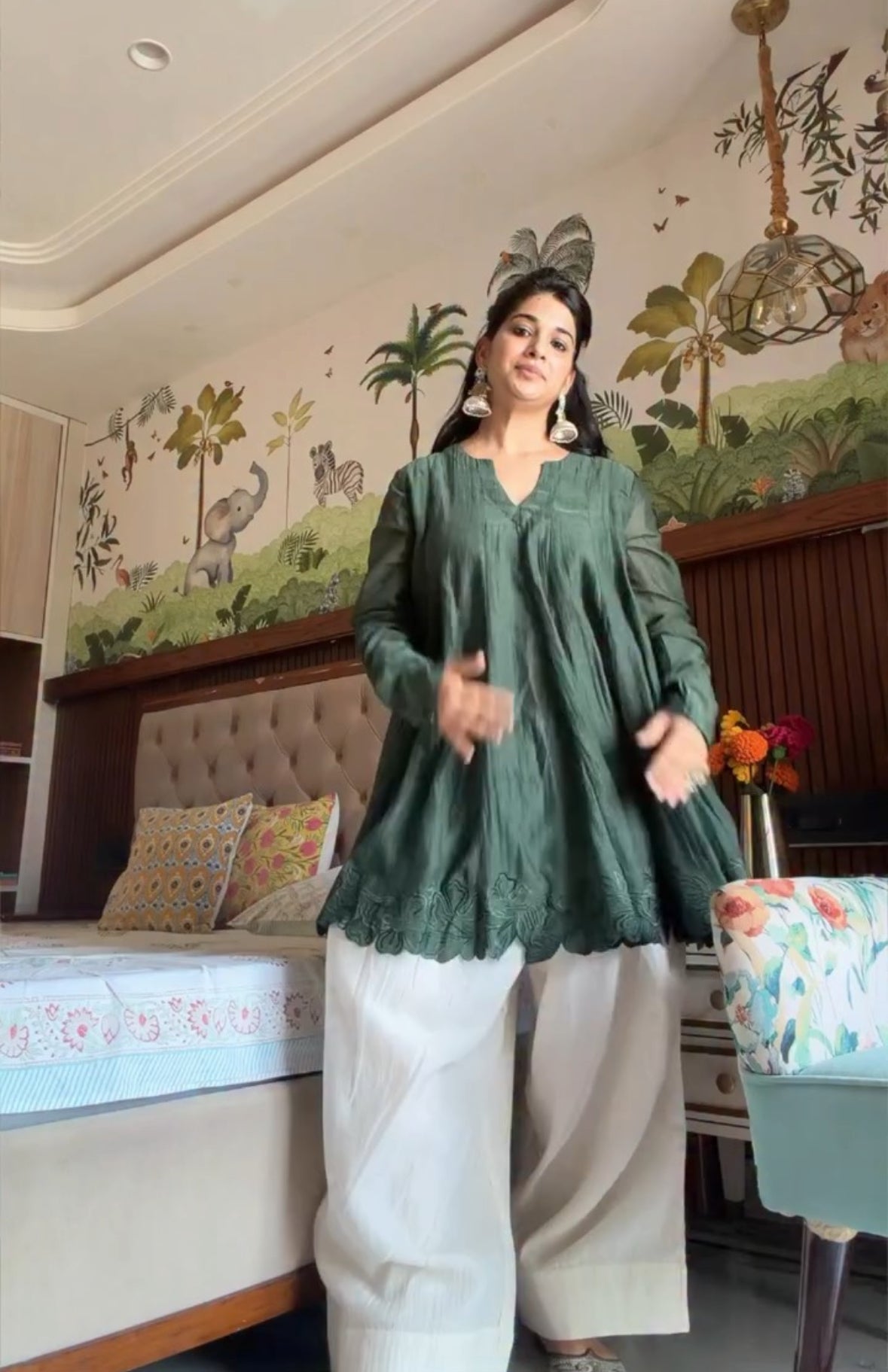Mul-Cotton Embroidered Anarkali with Farshi Salwar