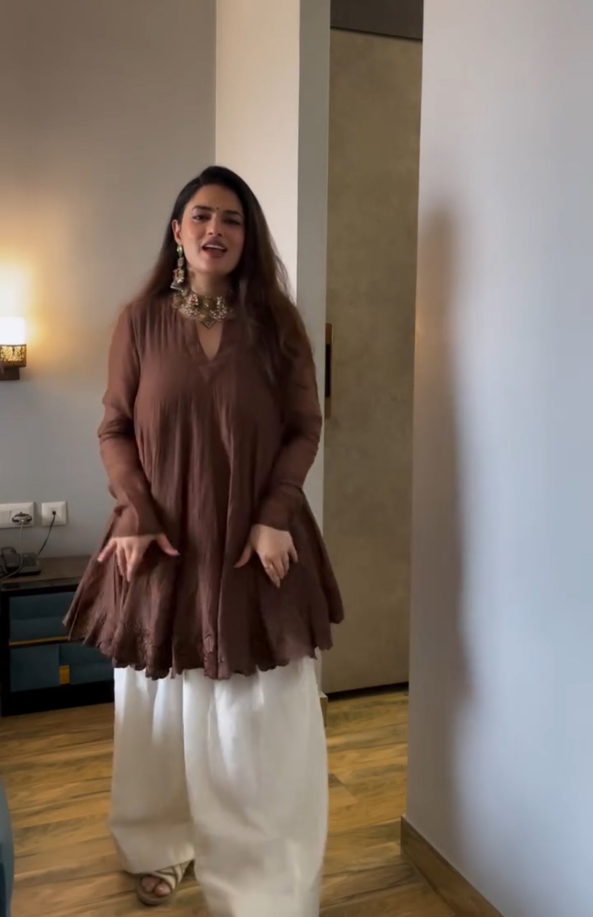 Mul-Cotton Embroidered Anarkali with Farshi Salwar