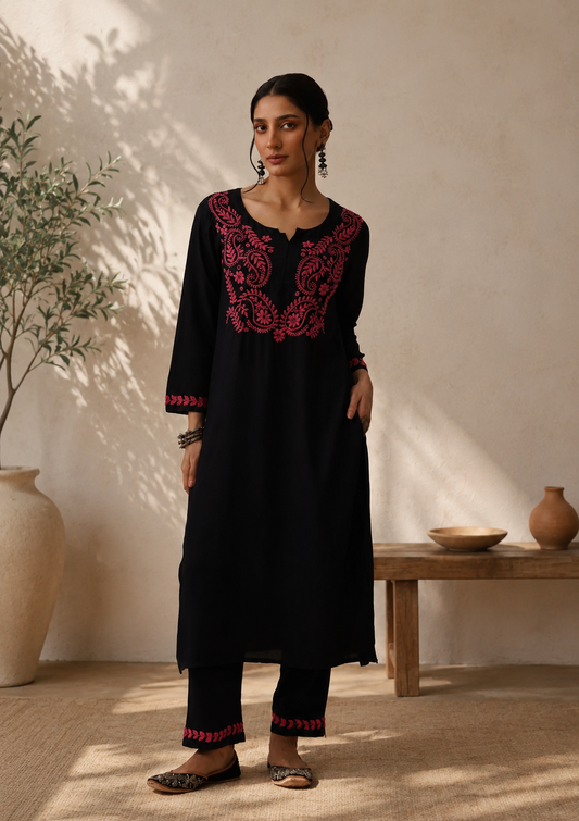 Rubaab Chikankari Cotton Straight Kurta Set