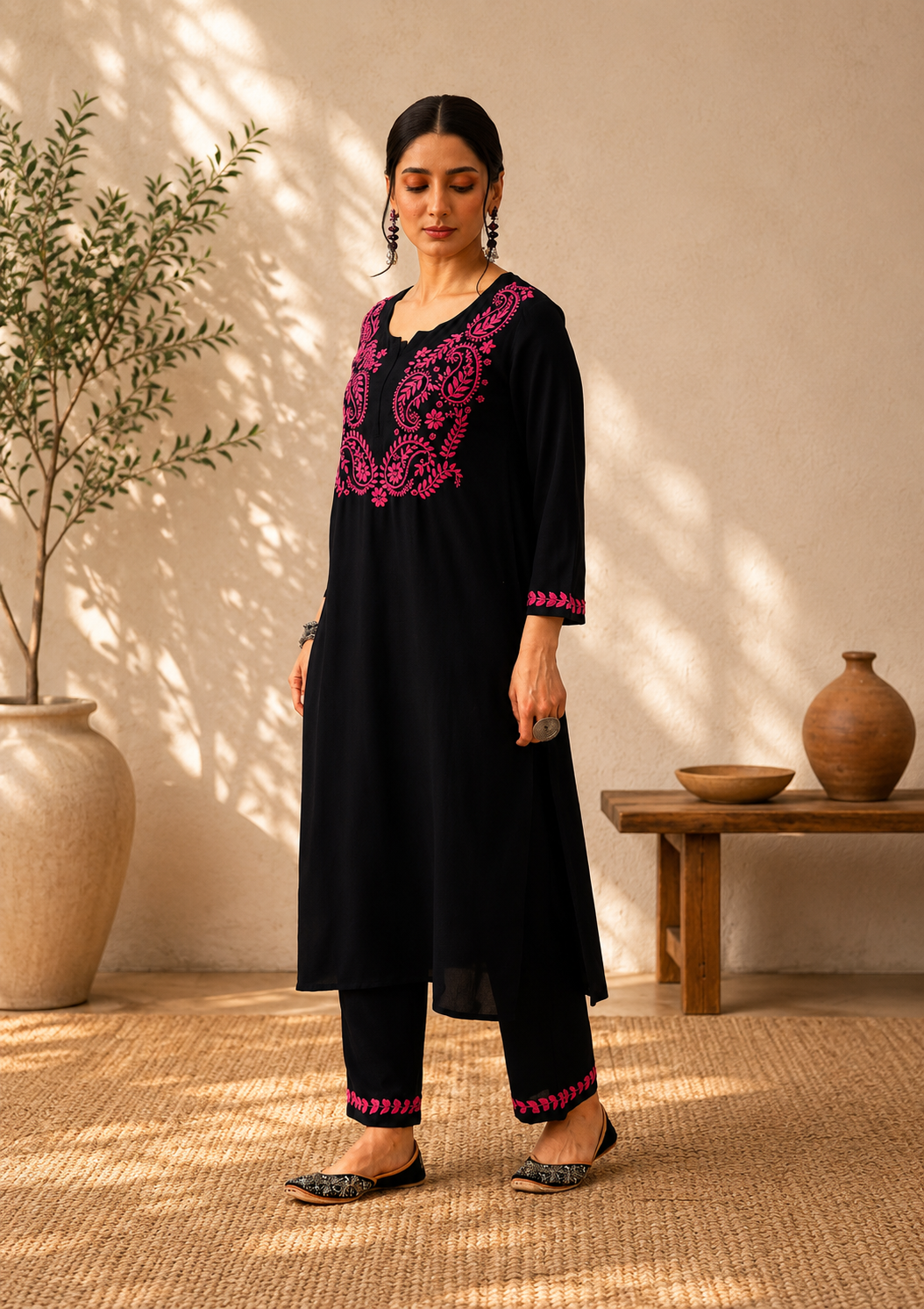 Rubaab Chikankari Cotton Straight Kurta Set