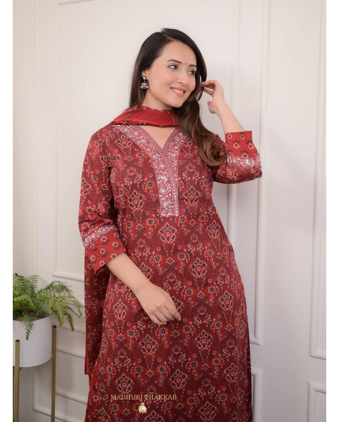 Beautiful Straight Embroidery Kurti with Malmal Dupatta