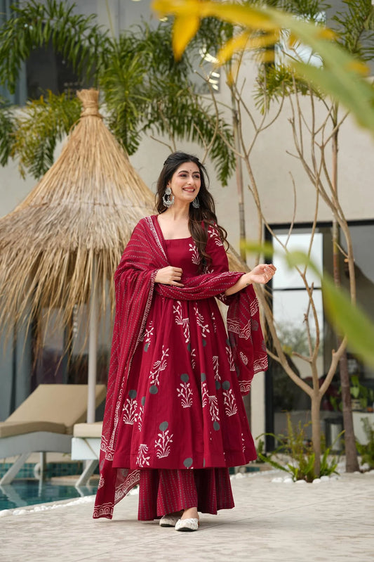 Maho Chic Cotton Anarkali Suit Set