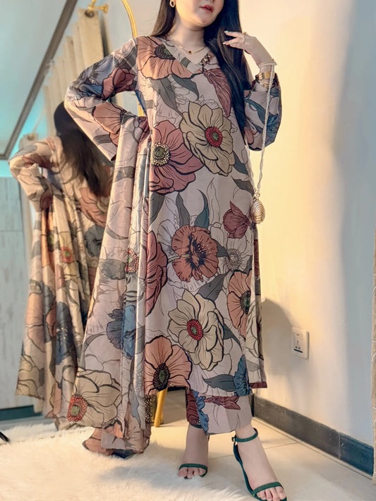 Muslin Mocha Mousse Kurta Set