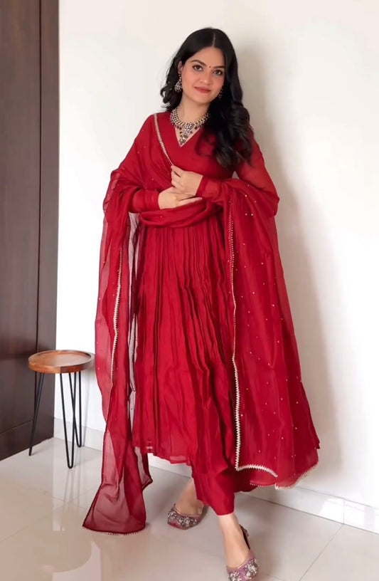 Mul Anarkali with Mul sleeves Set of 3