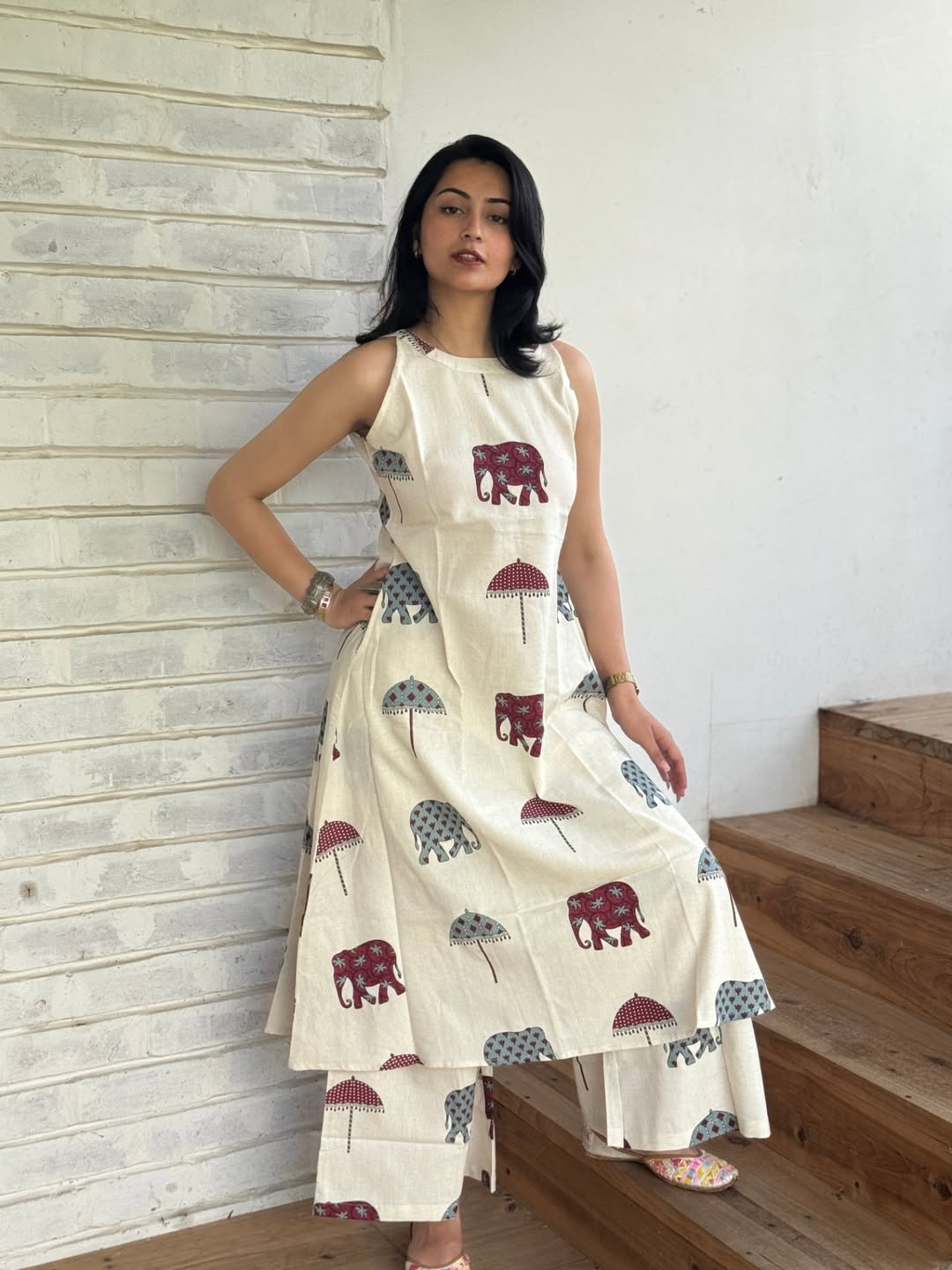 Elephant Hand Block Print A-line Cotton kurta Set