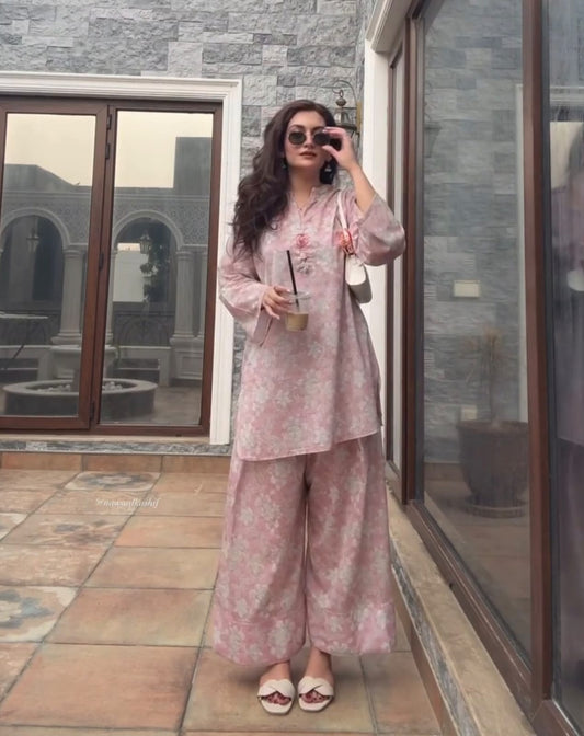 Cotton Maslin Pink Floral Co-ord Set