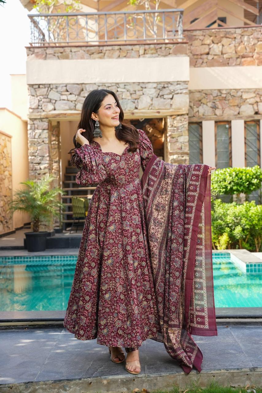 Dark Haven Cotton Anarkali Suit Set