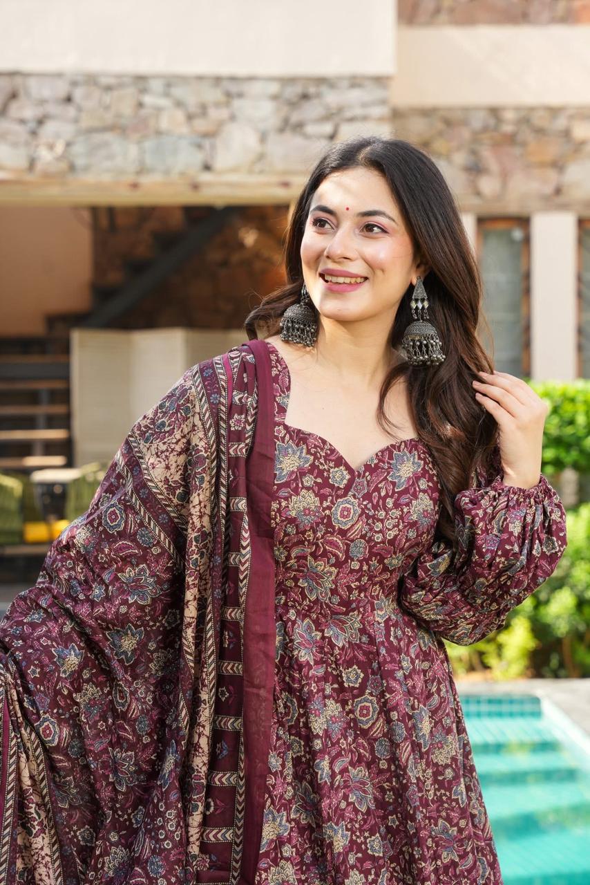 Dark Haven Cotton Anarkali Suit Set
