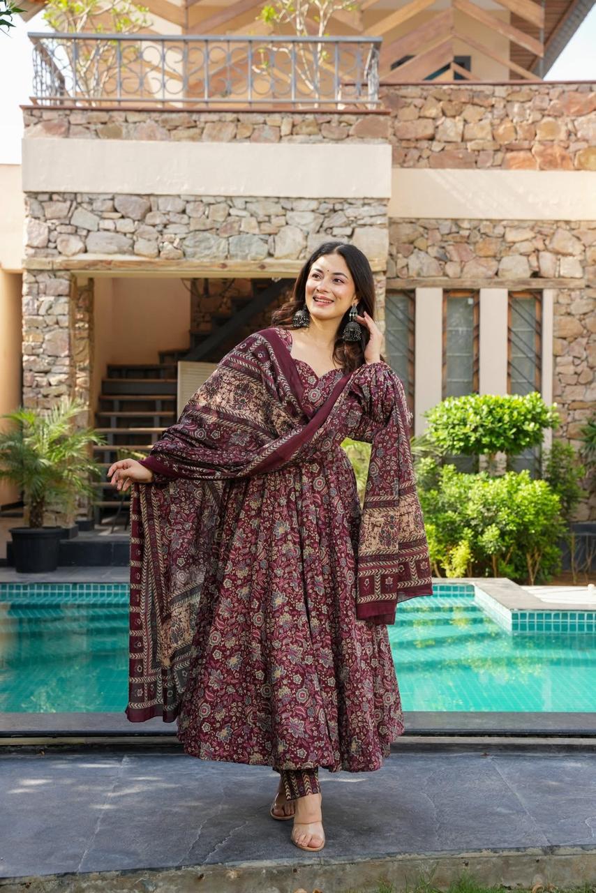Dark Haven Cotton Anarkali Suit Set