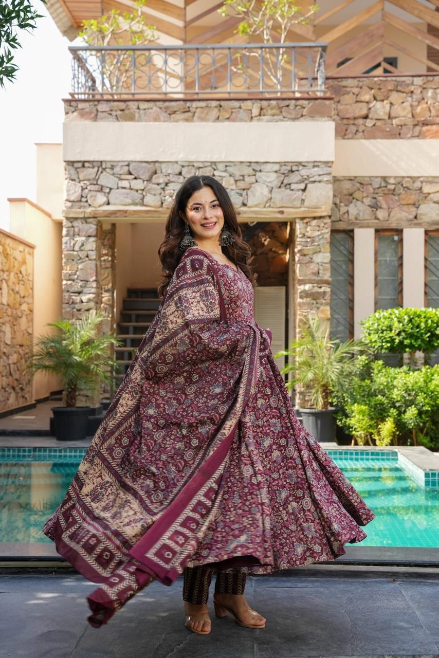 Dark Haven Cotton Anarkali Suit Set