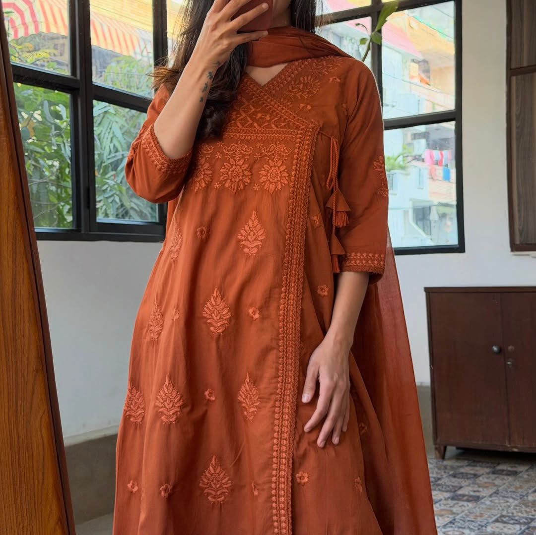 Lucknowi Hand Embroidered A Line Kurta Set