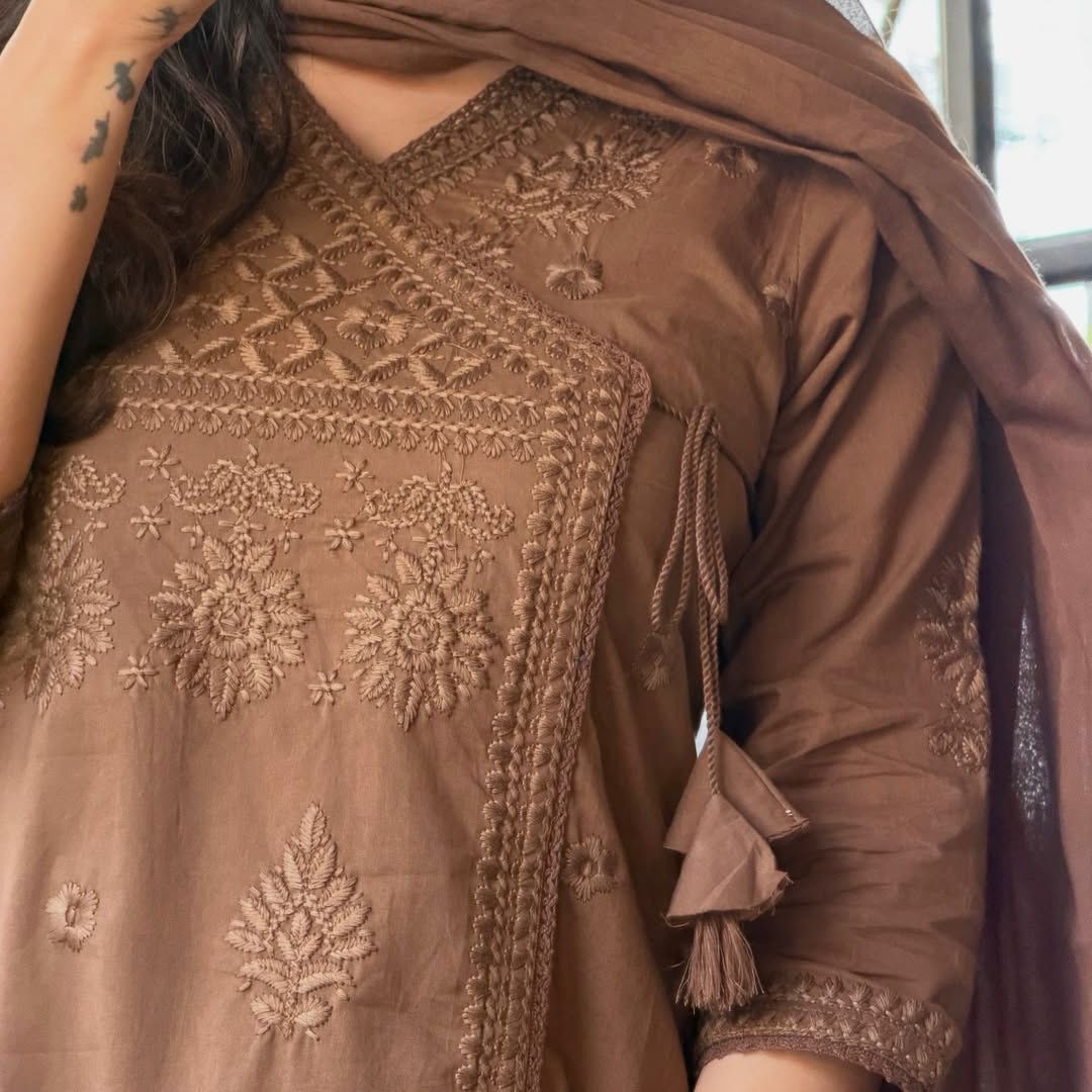 Lucknowi Hand Embroidered A Line Kurta Set