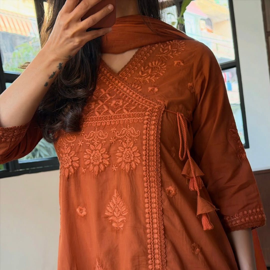 Lucknowi Hand Embroidered A Line Kurta Set