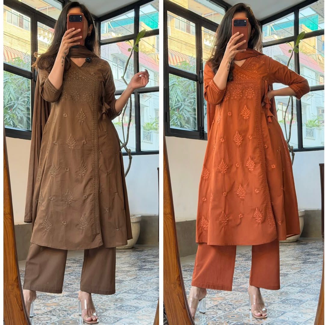 Lucknowi Hand Embroidered A Line Kurta Set