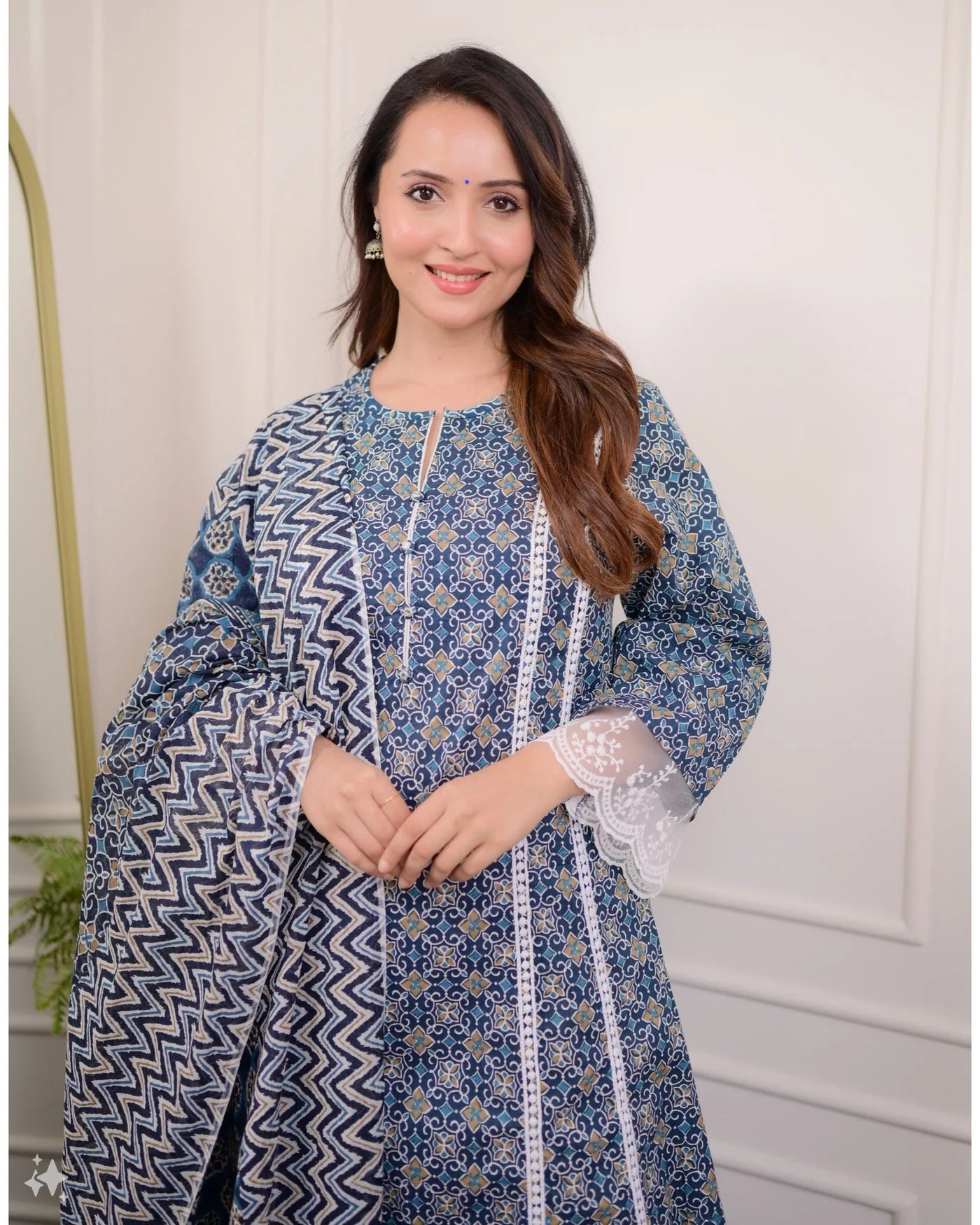 Pakistani Cotton Kurti Set with Malmal Dupatta