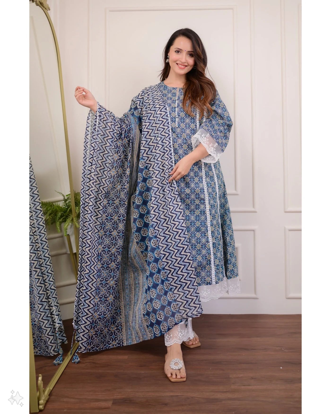 Pakistani Cotton Kurti Set with Malmal Dupatta